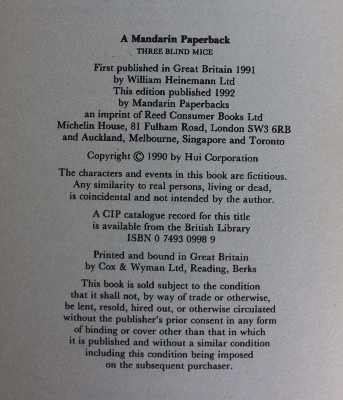 Ed McBain Three Blind Mice Softcover Book