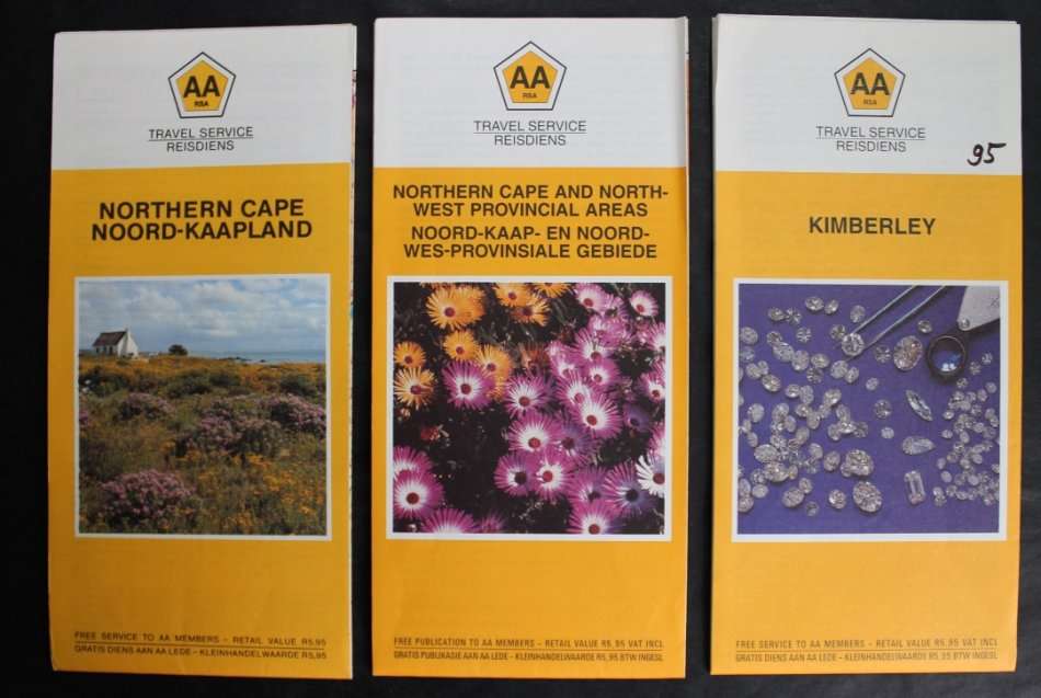 Vintage Folded AA Road Maps - Northern Cape and Kimberley Three Maps 1990's