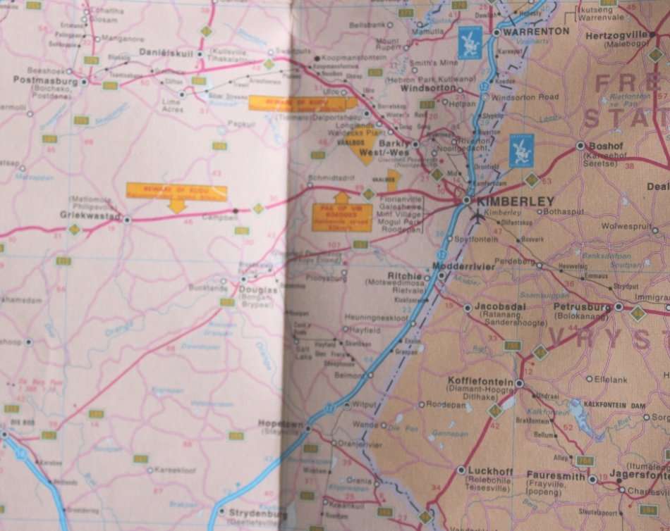 Vintage Folded AA Road Maps - Northern Cape and Kimberley Three Maps 1990's