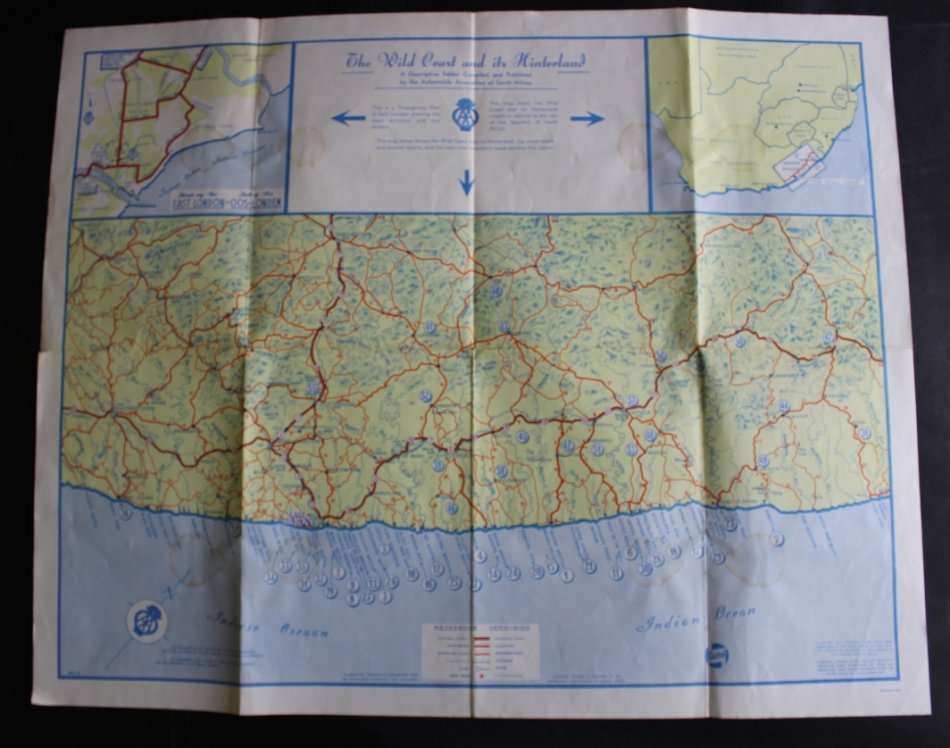 Vintage Folded AA Road Map - Wild Coast & Its Hinterland 1961