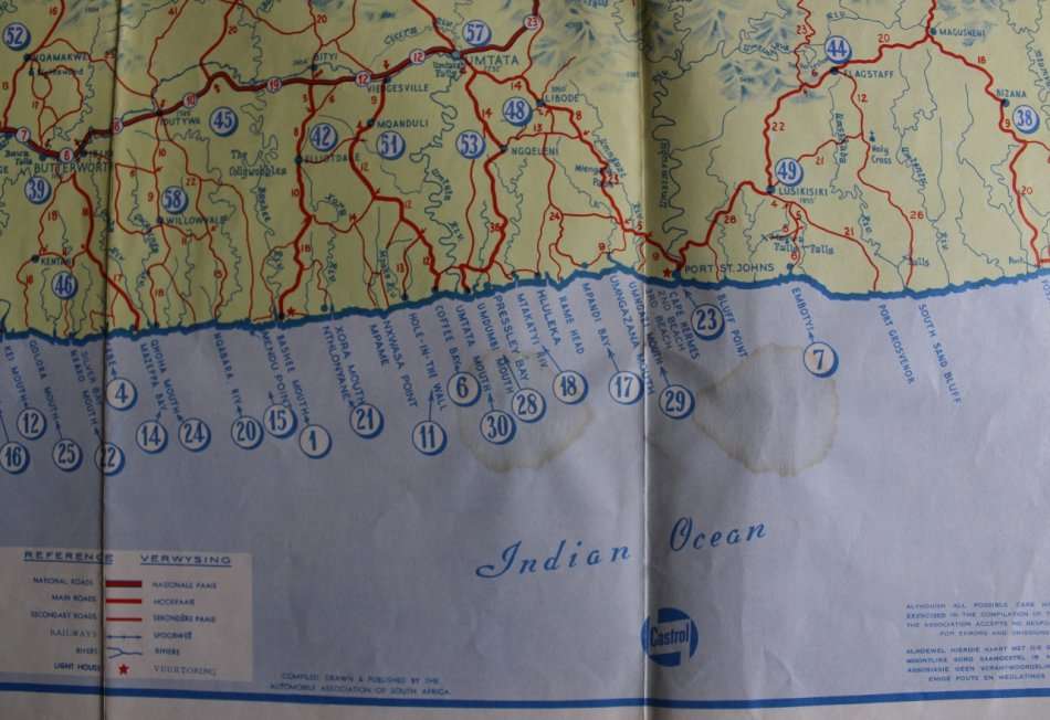 Vintage Folded AA Road Map - Wild Coast & Its Hinterland 1961