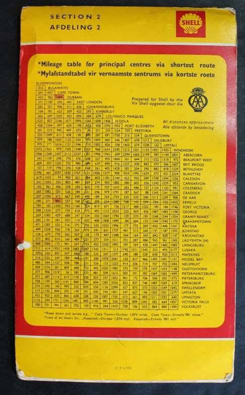 1955 Shell Road Map of Southern Africa Folded Map Section 2
