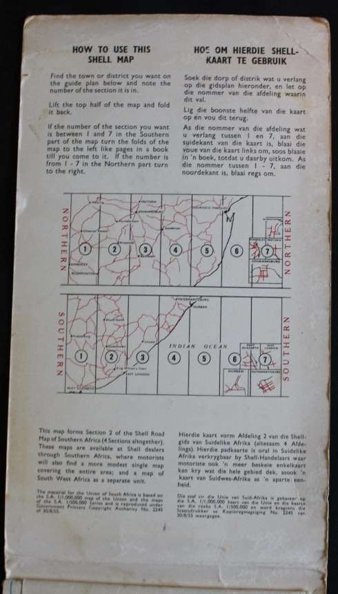 1955 Shell Road Map of Southern Africa Folded Map Section 2