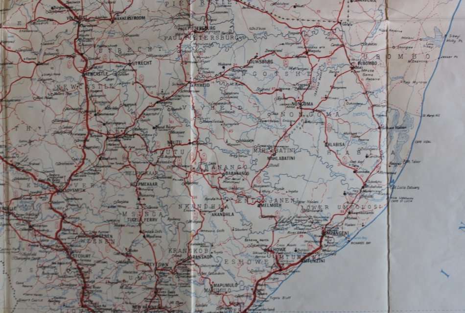 1955 Shell Road Map of Southern Africa Folded Map Section 2