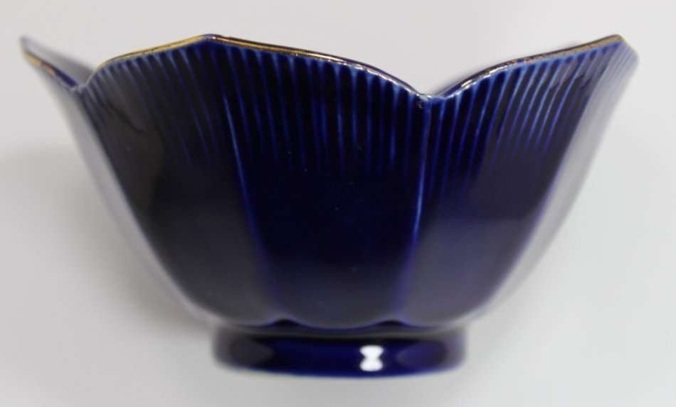 Japanese Royal Blue Bowl with Lotus Flowers and Peacocks.