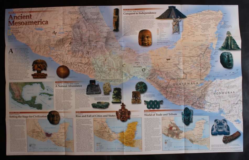 National Geographic Folded Map of Ancient Mesoamerica Dec 1997