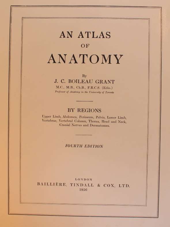 An Atlas of Anatomy by Boileau Grant Fourth Edition 1956 Hardcover Book