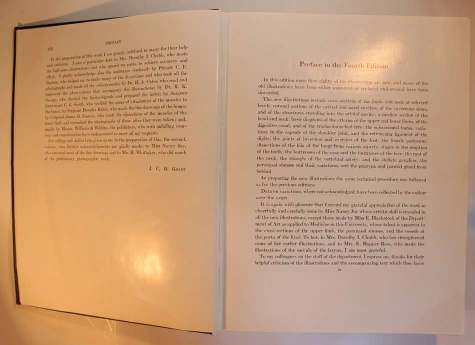 An Atlas of Anatomy by Boileau Grant Fourth Edition 1956 Hardcover Book