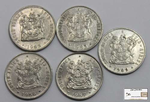 South Africa 10 Cent 1983/85/86/87/89 (Five Coins) Circulated