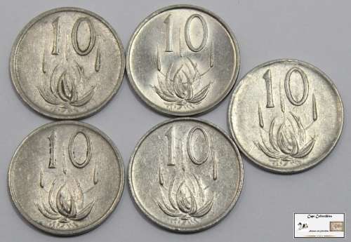 South Africa 10 Cent 1983/85/86/87/89 (Five Coins) Circulated