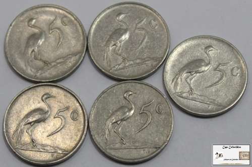 South Africa 5 Cent Coin 1977x3/1978x2 (Five) VF30