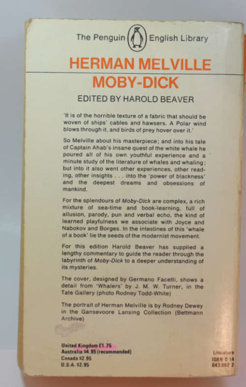 Moby Dick by Herman Melville The Penguin English Library Softcover Book