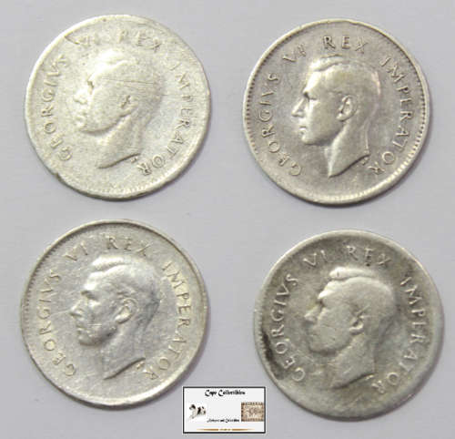South Africa 3 Pence 1941 Tickeys (Four Coins) Circulated