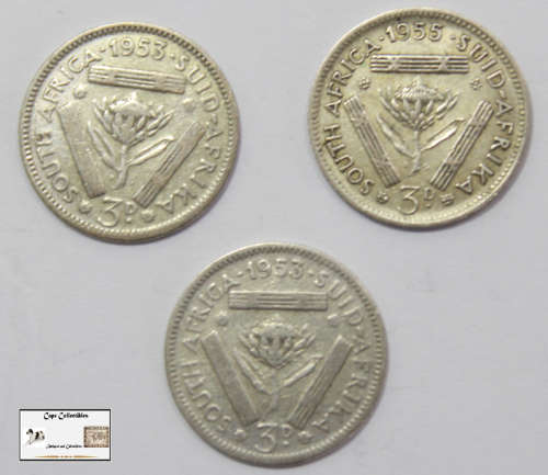 South Africa 3 Pence 2x1953/1x1955 Coin (Three) F12