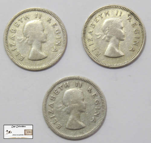 South Africa 3 Pence 2x1953/1x1955 Coin (Three) F12