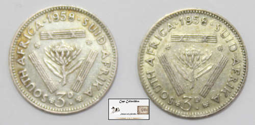 South Africa 3 Pence 1958 Coin (Two) VF20