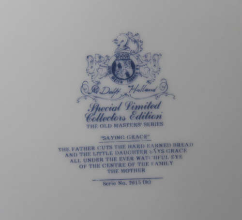 Oude Molen Delft Plate `Saying Grace`