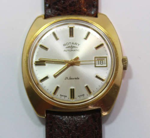 Rotary 21 Jewels Automatic Men`s Gold Plated Wristwatch New Leather Strap
