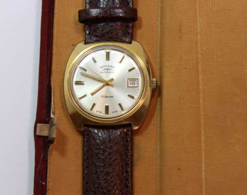 Rotary 21 Jewels Automatic Men`s Gold Plated Wristwatch New Leather Strap