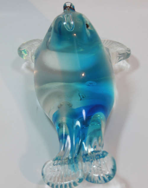 Playful Baby Seal Glass Ornament in Blue
