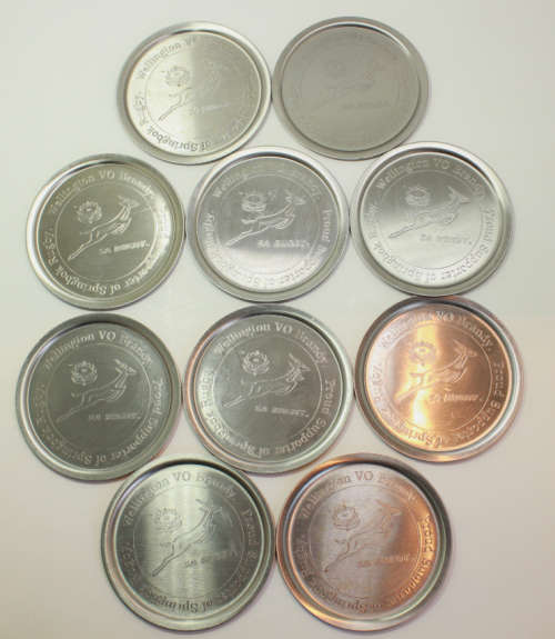 Set of 10 x Wellington VO Brandy SA Rugby Stainless Steel Coasters