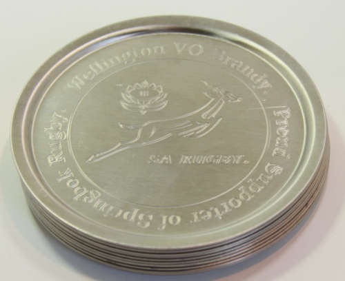 Set of 10 x Wellington VO Brandy SA Rugby Stainless Steel Coasters