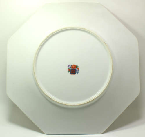 Eiwa Kinsei Hexagonal Shaped Japan Plate, Colourful Vase with Flowers and Gold Trim