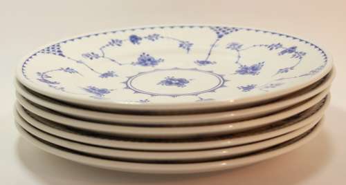 Set of 6 Furnivals Denmark Blue Dessert Plates