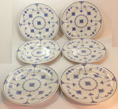 Set of 6 Furnivals Denmark Blue Dessert Plates