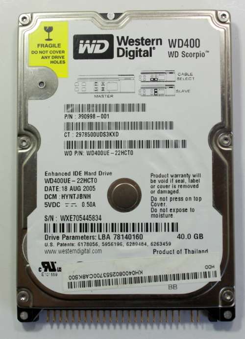 Legacy Western Digital WD400 40GB 2.5` IDE Laptop Hard Drive