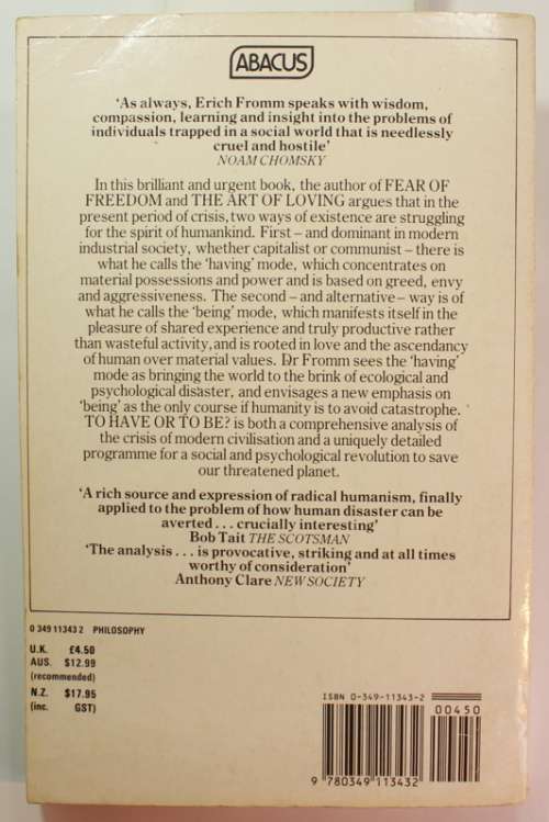 To Have Or To Be? by Erich Fromm Softcover Book