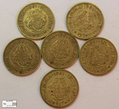 South Africa 1/2 Cent 1961 x 6 Coins VF20