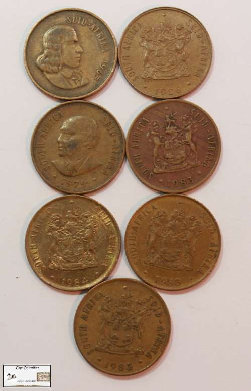South Africa 2 Cent 1965/1979/1983x2/1984/1988/1986 (Seven) Coins EF40 Circulated