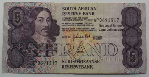 South Africa 5 Rand Bank Note de Kock 1989 Circulated VF