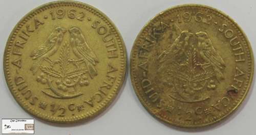 South Africa 1/2 Cent 1962 x 2 Coins VF20 Circulated