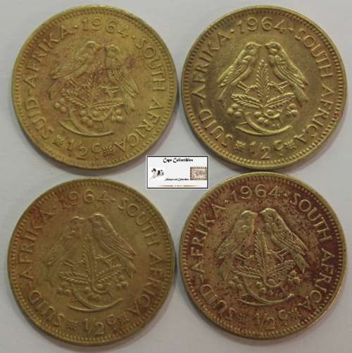 South Africa 1/2 Cent 1964 x 4 Coins VF20 Circulated