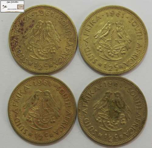 South Africa 1/2 Cent 1961 x 4 Coins VF20 Circulated