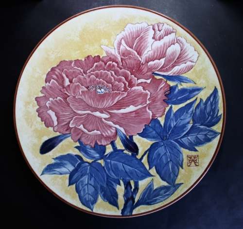 Imperial Imari Plate, Peonies, by Prof Toshio Mitumura