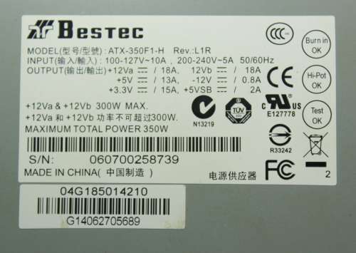 Bestec ATX-350F1-H ATX Power Supply