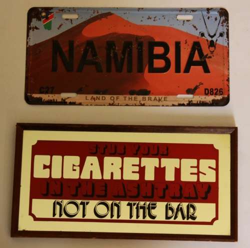 4 x Bar Signs and Mirrors - Namibia & Harley Davidson Plates & Cold Beer & Cigarettes