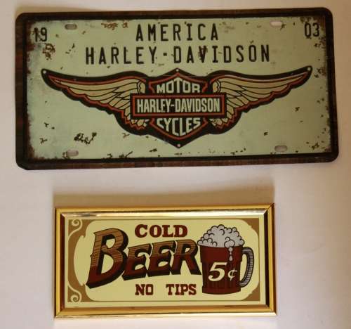 4 x Bar Signs and Mirrors - Namibia & Harley Davidson Plates & Cold Beer & Cigarettes