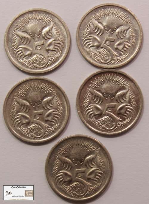Australia 5 Cents 1994/1999/2001/2005x2 Coin (Five Coins) Circulated