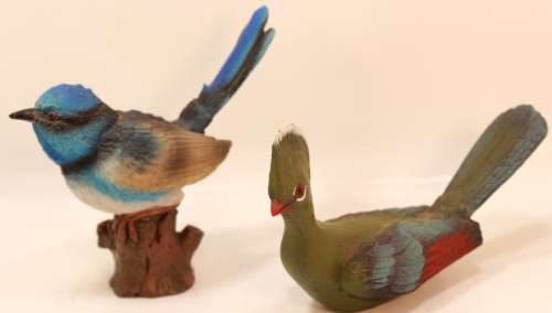 Small Bluebird and Knysna Loerie, Pair of Ornamental Figurines