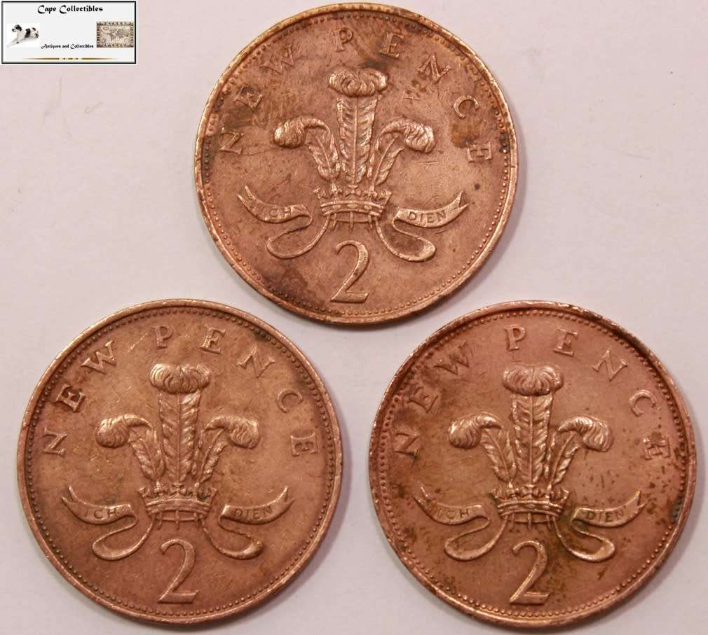 United Kingdom 2 New Pence 2 x 1971, 1 x 1978 (Three Coins) Circulated