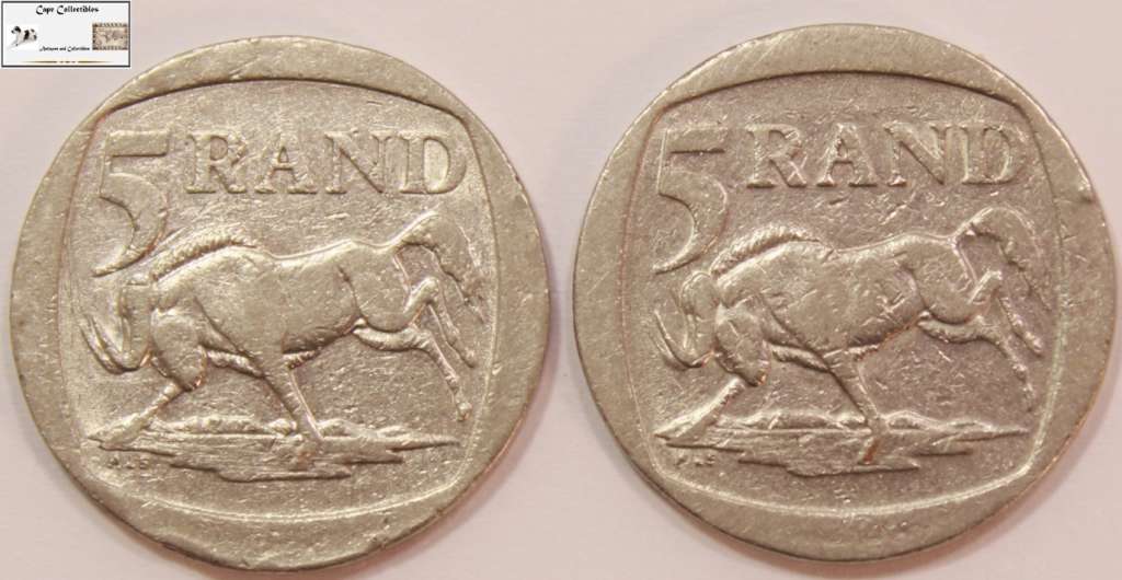 2 x South Africa 5 Rand Coins 1994 (Two Coins) Circulated