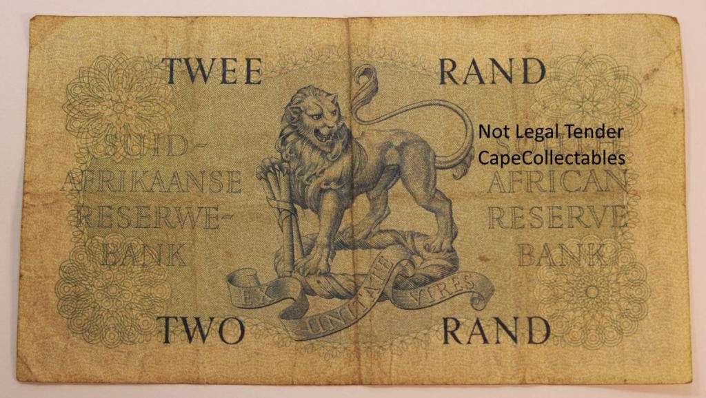 South Africa 2 Rand Bank Note JVR Watermark G Rissik 1962 (Fine) Circulated