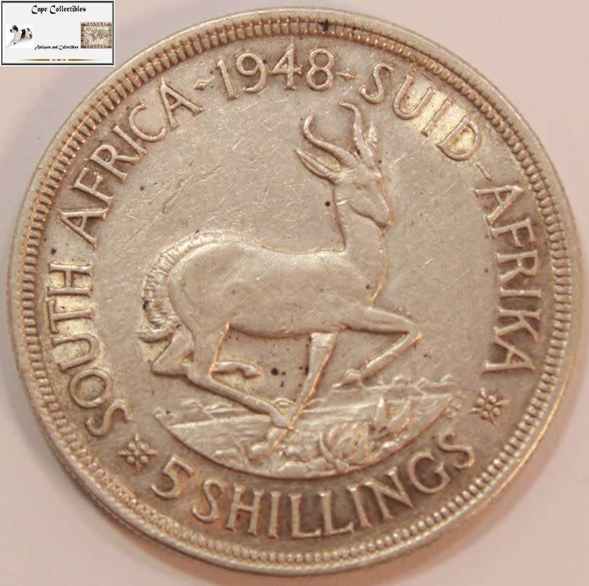 South Africa 5 Shillings 1948 Coin XF40 `Springbok` Circulated