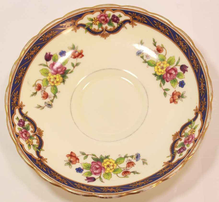 Vintage Bone China Tuscan China Footed Teacup and Saucer Blue Trim  & Floral Lowestoft Pattern