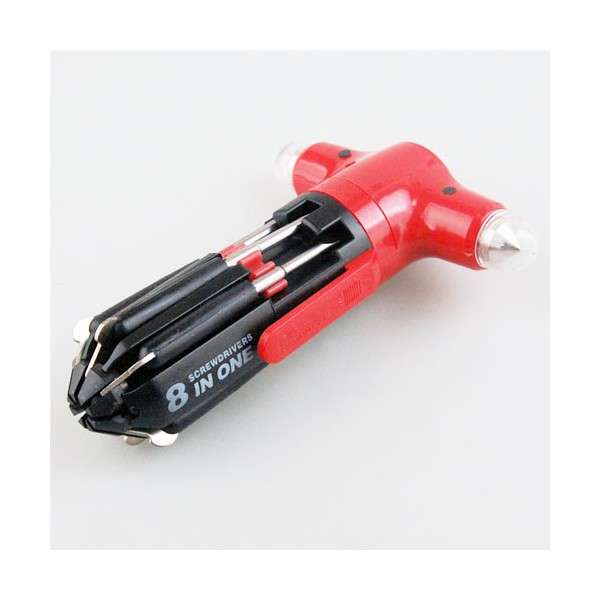 8 IN 1 MULTI SCREWDRIVER LED TORCH SAFETY RESCUE HAMMER