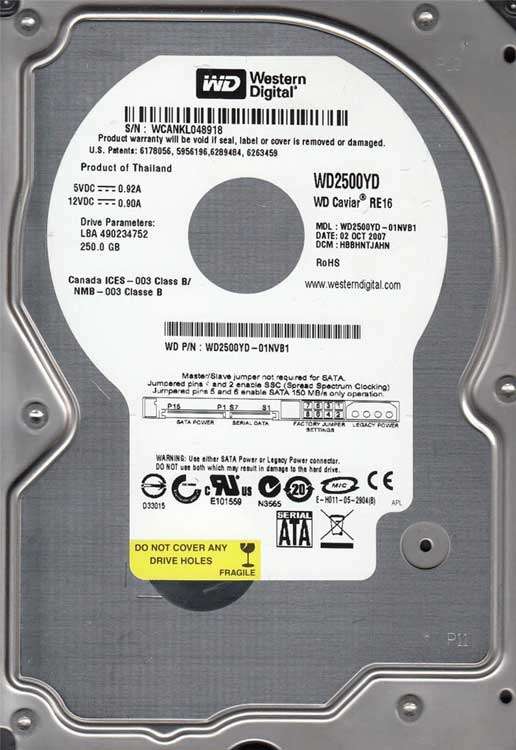 WESTERN DIGITAL *250GB* RE16 FASTEST 7200 RPM SATA INTERNAL 3.5" HARD DISK (NOT BOXED)